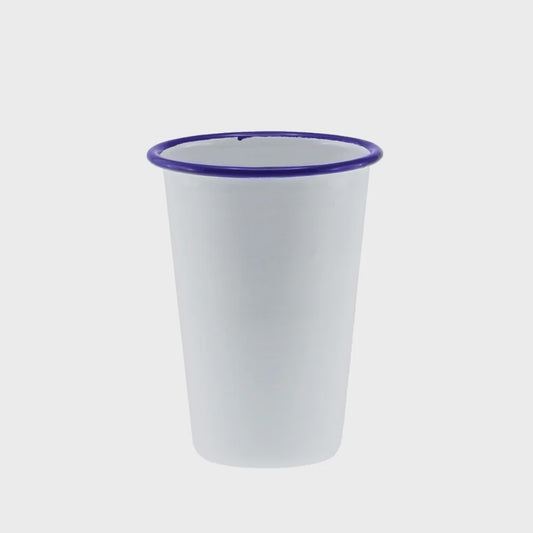Enamel tumbler 8cm/425ml white/blue rim
