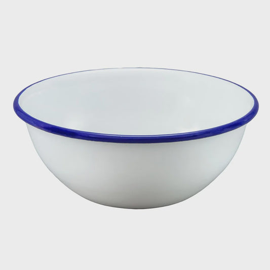 Enamel cereal/mixing bowl 14cm/650ml white/blue rim