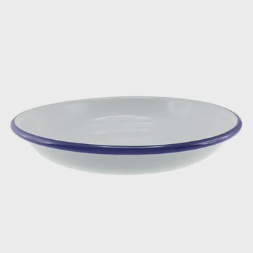 Enamel pasta plate 20cm white/blue rim