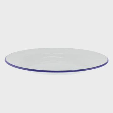 Enamel dinner plate 26cm white/blue rim