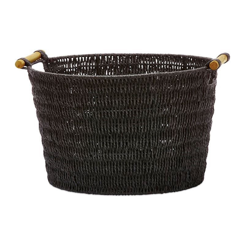 Cercy paper rope basket black w/wood handle 45x30cm