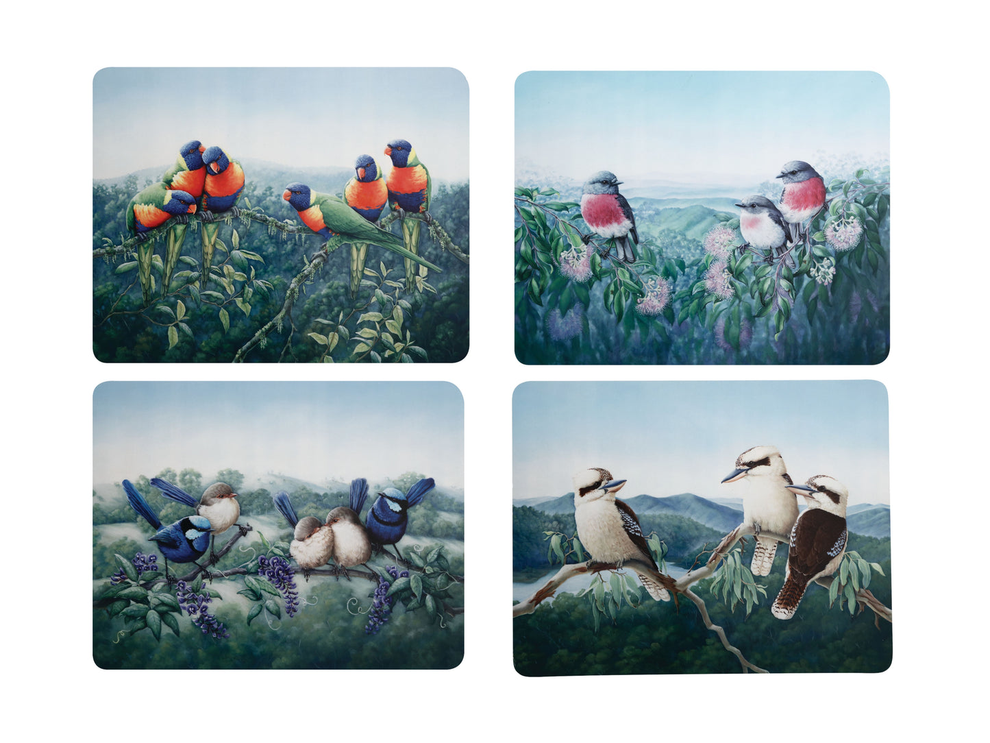 MW Birds of Australia KC 10yr Anniversary Cork Back Placemat 34x26.5cm Set of 4 Assorted Gift Boxed