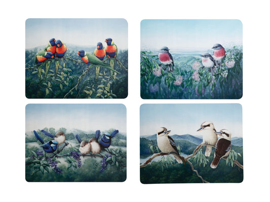 MW Birds of Australia KC 10yr Anniversary Cork Back Placemat 34x26.5cm Set of 4 Assorted Gift Boxed