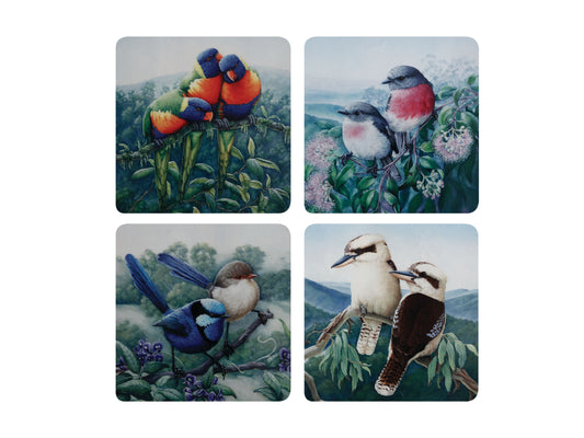 MW Birds of Australia KC 10yr Anniversary Cork Back Coaster 10.5cm Set of 4 Assorted Gift Boxed