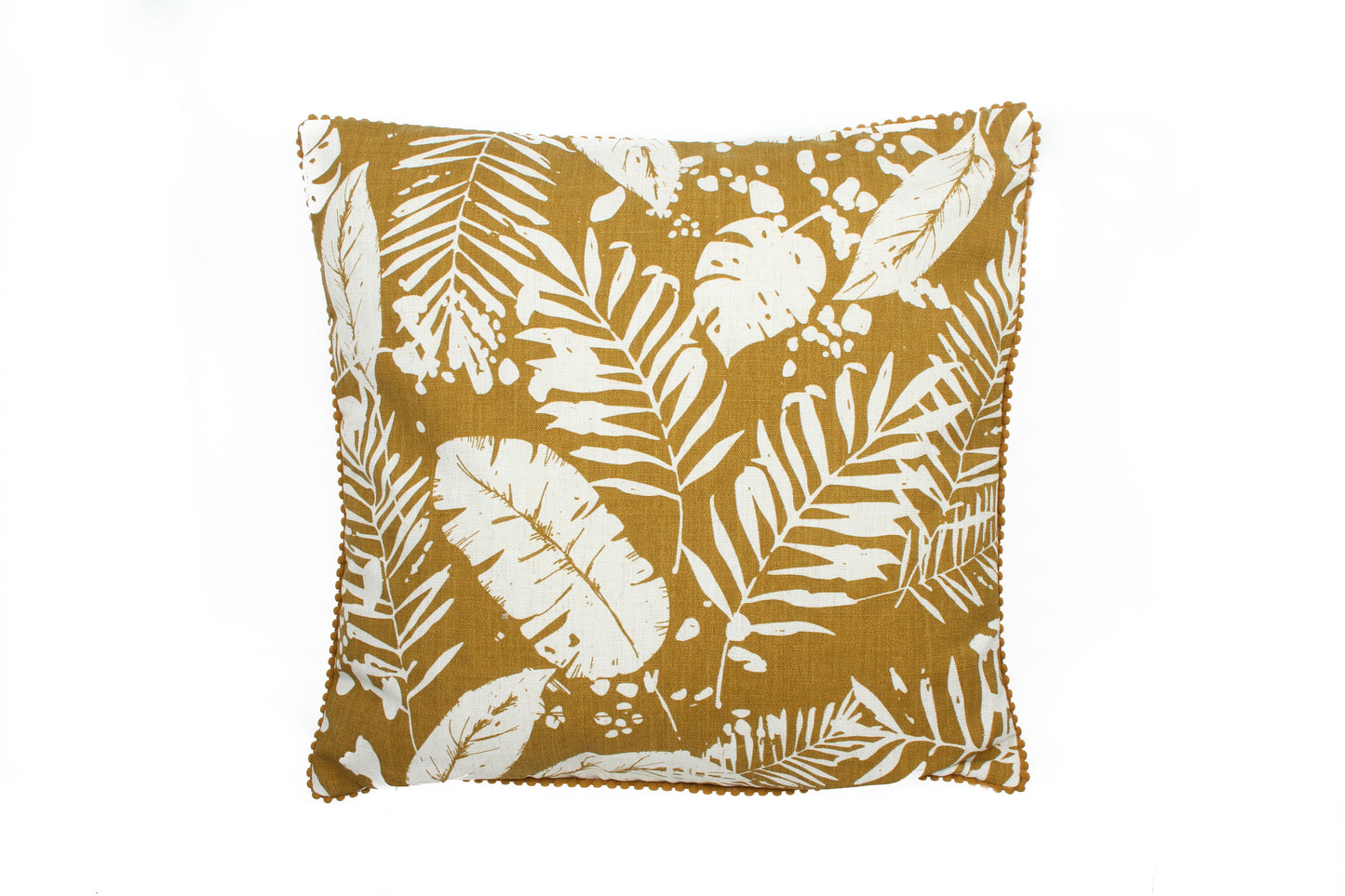 Iria linen leaf print filled cushion with frill 45x45cm