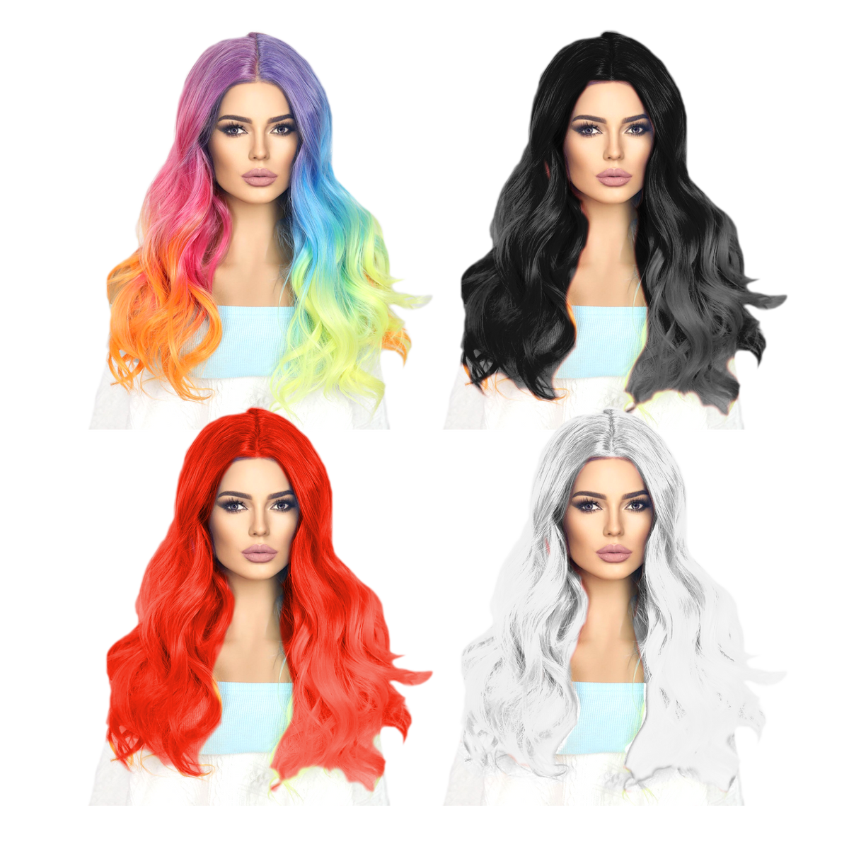 Wigs long hair 4 asst