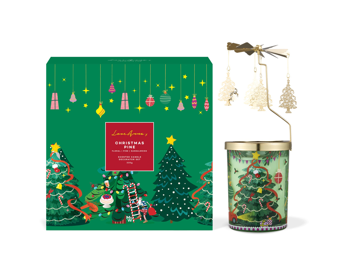 Festive down under fragrance candle 235g Christmas pine decorator set