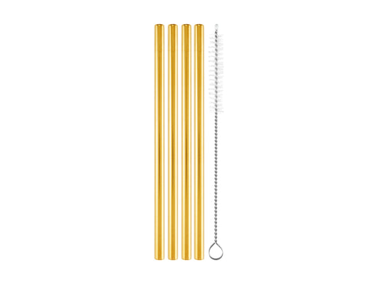 Cocktail & Co Reusable Cocktail Straw With Brush Set of 4 Gold