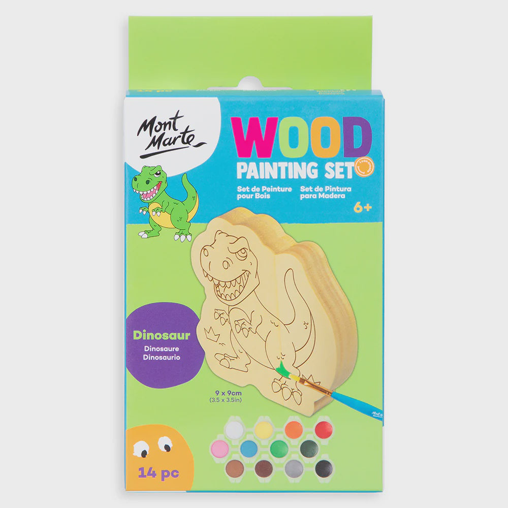 Wood painting set 14pc dinosaur