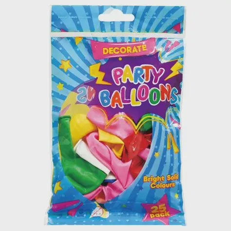 Mixed coloured party balloons 25 pack
