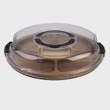 Acacia wood 5 compartment round grazing platter w/lid