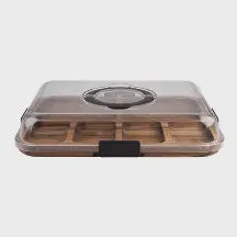 Acacia wood 6 compartment rect. grazing platter w/lid