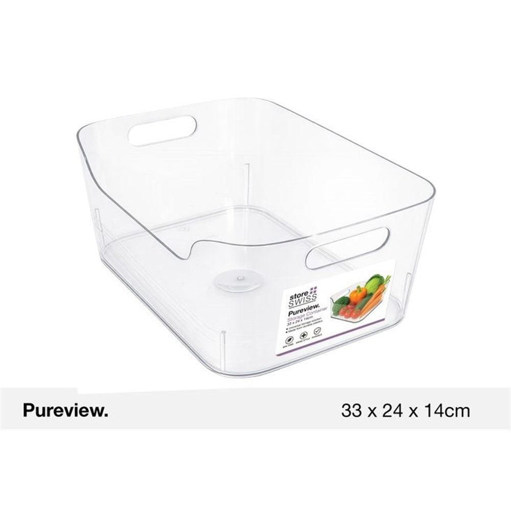 Clear plastic storage tub 33x24x14cm