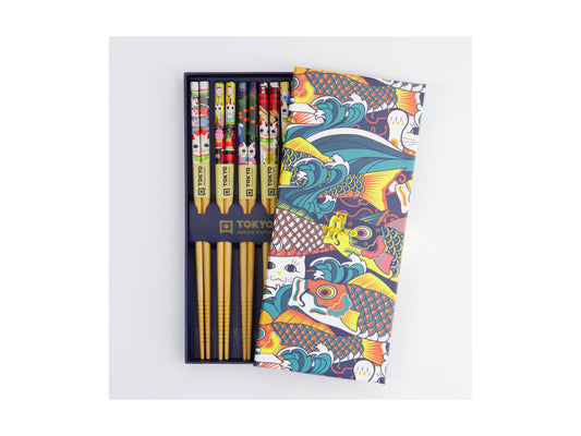 Chopsticks giftset 5pc Lucky & Koinobori