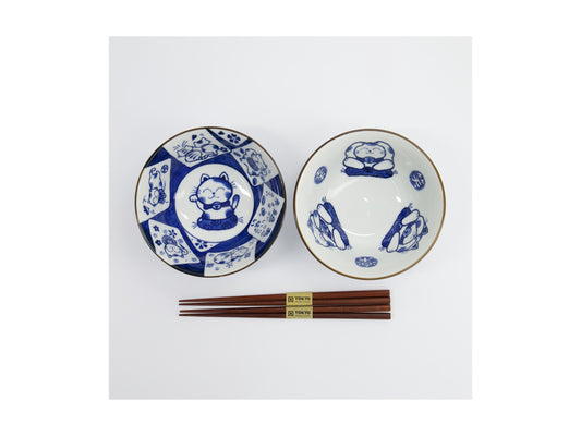 Kawaii Neko bowl 2pc w/chopsticks white cat GB
