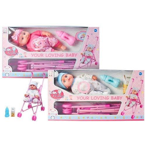 Baby doll with pram & access 3pce set