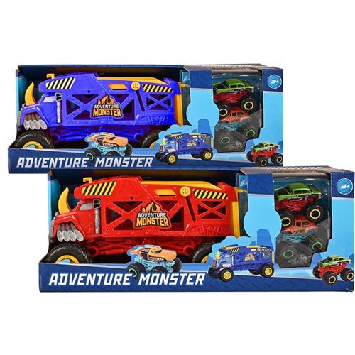 4pc monster trailer w/die cast vehicles