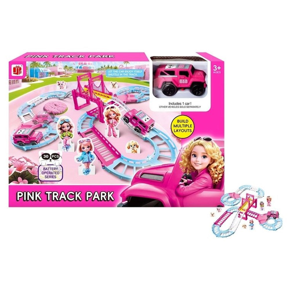 Pink electric track racing set battery operated