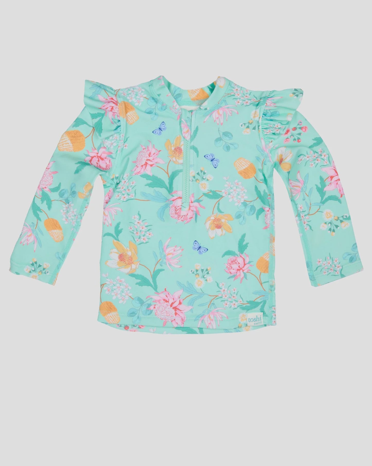 Swim rashie L/S Ripple Waratah Mint Sz1