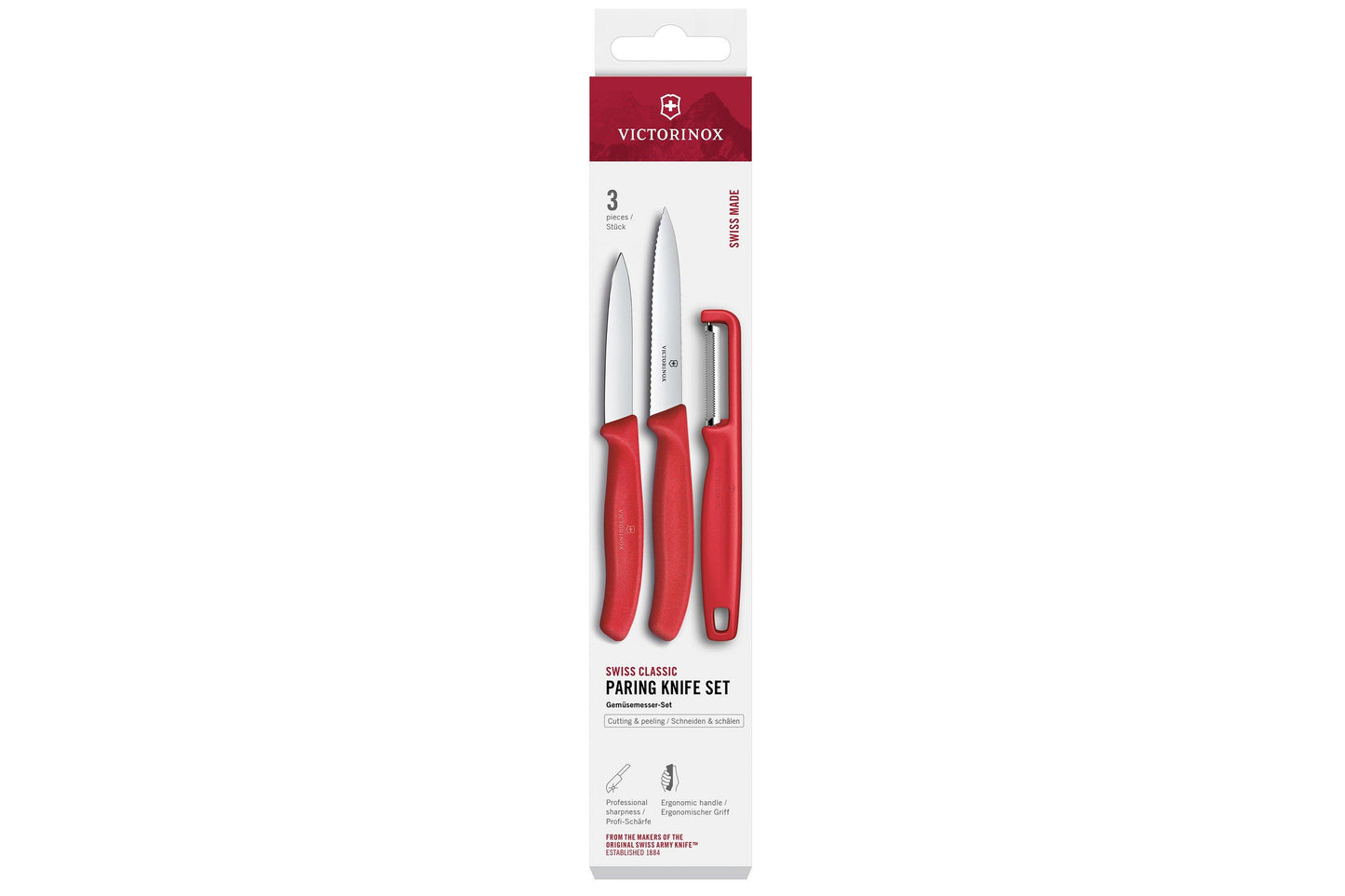 Knife set with peeler 3pce red