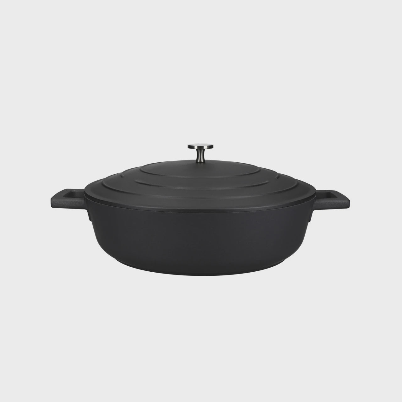Shallow Cast Aluminium Casserole Dish with Lid 4L/28cm Black