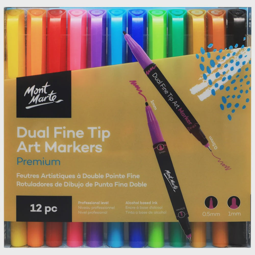 Dual fine tip alcohol markers 12pce