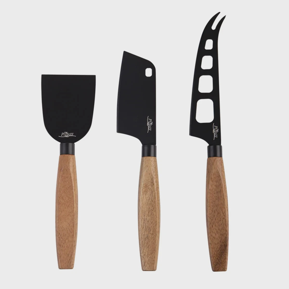 non-stick cheese knife w/acacia wood set of 3