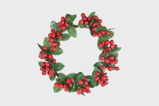 15cm red berry wreath w/leaves