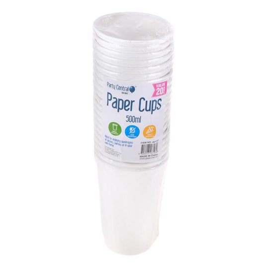 Paper cup white 20pk 500ml