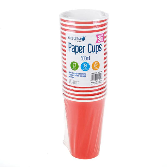 Paper cup red 20pack 500ml